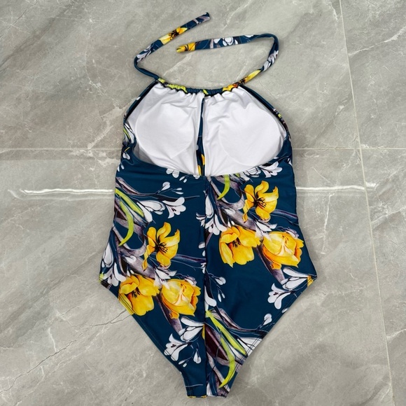 Women's APPIE Floral Ruched Tummy Control One Piece V-Neck Keyhole Swimsuit XL - Picture 8 of 16